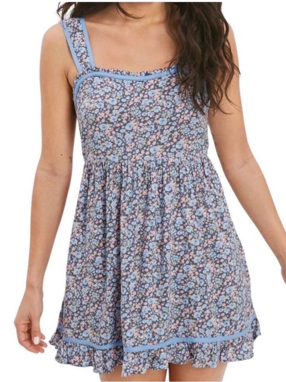 American Eagle Blue Floral Sundress with Ruffle Hem Size Small NWT